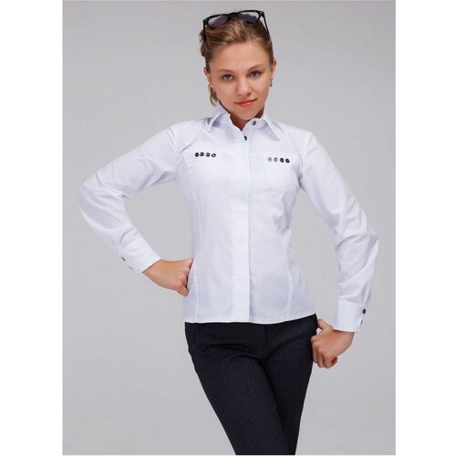Школьная блуза Polus-club, полуприлегающий силуэт, на пуговицах, длинный рукав, однотонная, размер 146/34, белый