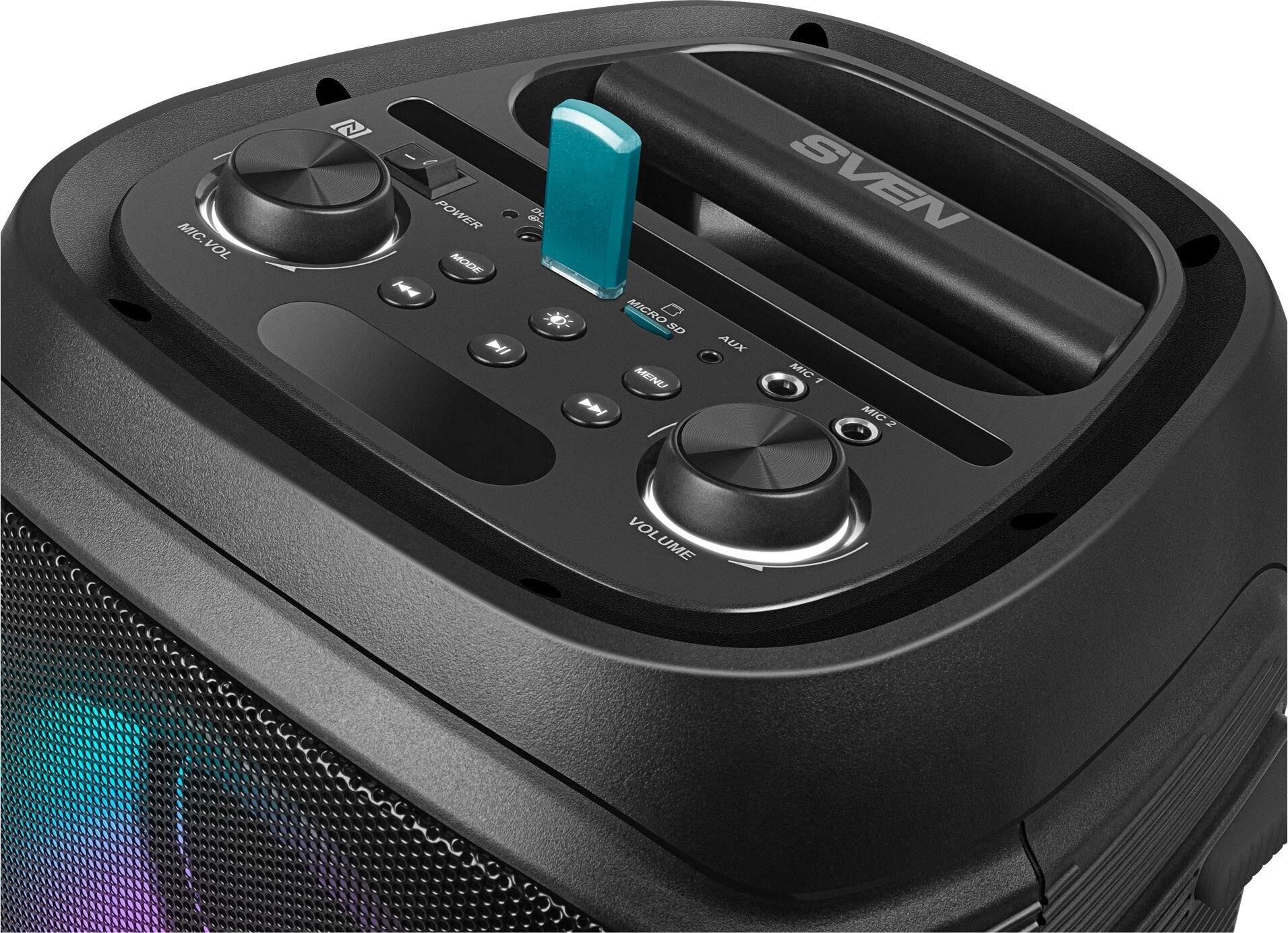 Портативная акустика 2.0 Sven SV-021511 черная (100 Вт, TWS, BT, FM, USB, microSD, LED-дисплей, 4400мА*ч) - фото №6