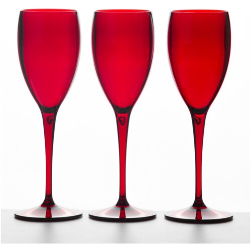 Бокалы для шампанского многоразовые, пластиковые, красные прозрачные. Набор из 3 штук