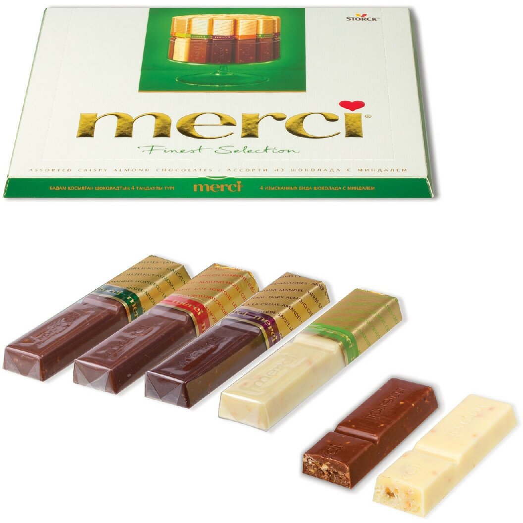Конфеты шоколадные MERCI (Мерси), из шоколада с миндалем, 250 г, картонная коробка, 014457-20