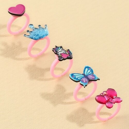 Детские кольца в наборе «Самой милой девочке», 5 шт, безразмерные, Art beauty, цвет розовый