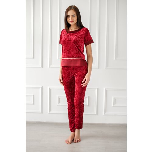 Костюм, блуза и брюки, классический стиль, прямой силуэт, размер 44, красный