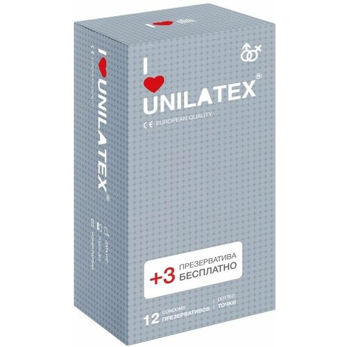 Unilatex Презервативы с точками Unilatex Dotted - 12 шт. + 3 шт. в подарок