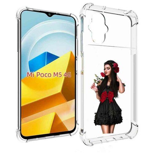 Чехол MyPads девушка-в-черном-платье-с-розой женский для Xiaomi Poco M5 задняя-панель-накладка-бампер