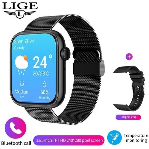 Умные часы для женщин и мужчин LIGE QX7 Black Mesh Belt Гарантия 1 год 343000₽