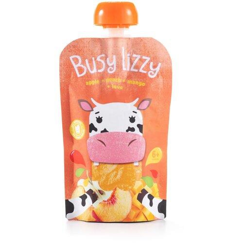 пюре busy lizzy из яблок персиков манго 100 г Пюре Busy Lizzy Яблоко, персик и манго, с 6 месяцев, 100 г