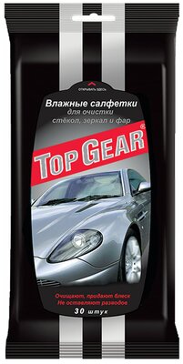 Влажные салфетки Top Gear для стекол, фар, зеркал 30 шт, белый, 26x11.5 см