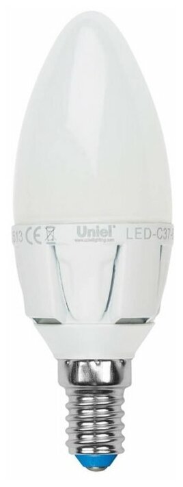 Uniel Лампа светодиодная свеча теплый свет Яркая Е14 7W 3000K матовая LED-C37 7W/WW/E14/FR