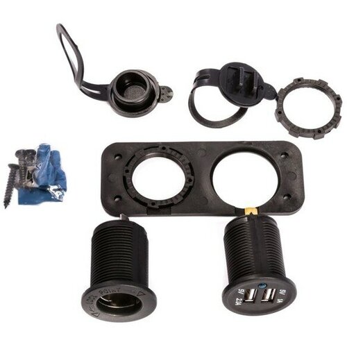 Панель прикуривателя Skipper PN181SL1USB, пластик черный, -15АА, 12V