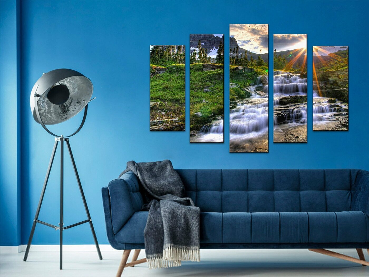 Модульная картина для интерьера на натуральном холсте на стену "Пейзаж водопада / Природа" 80х140см М838
