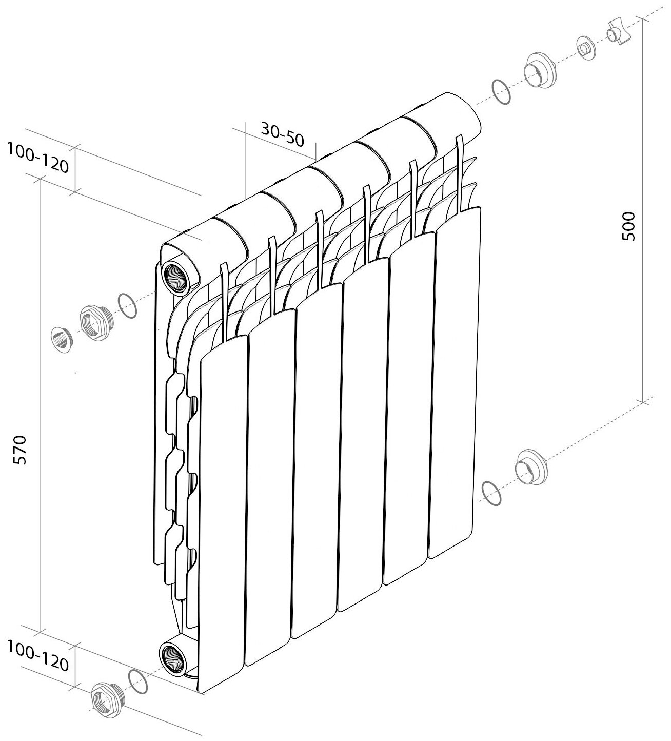 Радиатор алюминиевый Royal Thermo Revolution 500 6 секций - фото №4