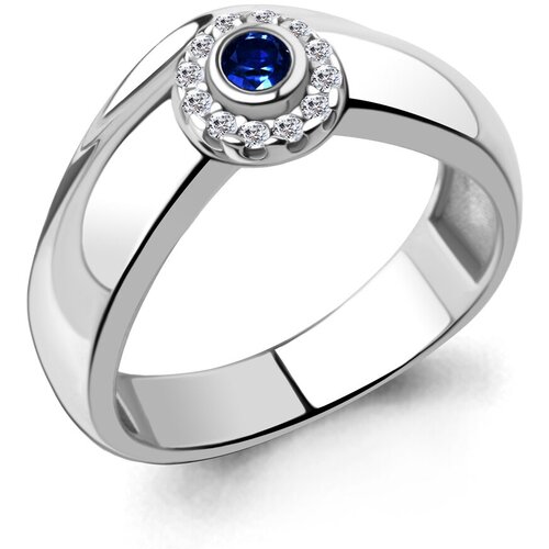 фото Серебряное кольцо aquamarine а67248аб с фианитом и гидротермальным сапфиром, размер 18 diamant-online