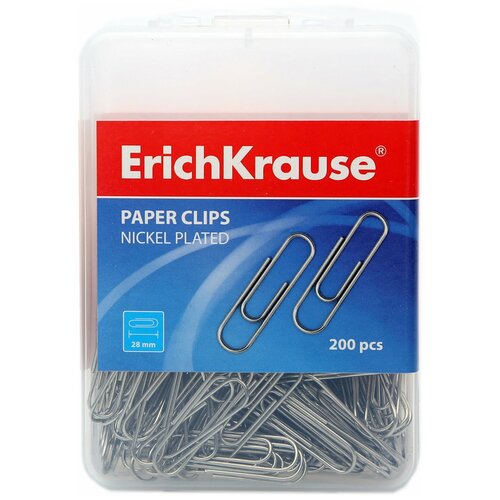 Скрепки Erich Krause металлические, никелированные, 28 мм (19738)