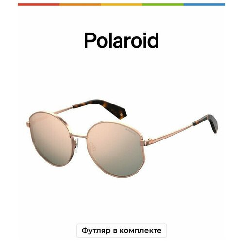 фото Солнцезащитные очки polaroid, круглые, оправа: металл, устойчивые к появлению царапин, поляризационные, для женщин, золотой