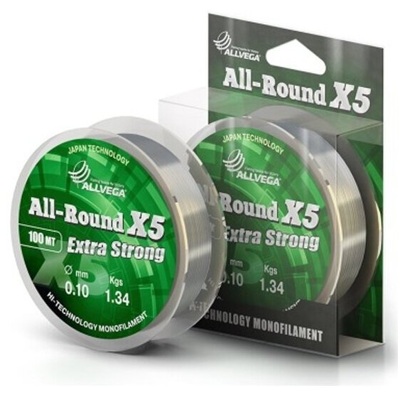 Леска монофильная Allvega "ALL-ROUND X5" 0.30мм (100м) (9,78кг) (прозрачная)