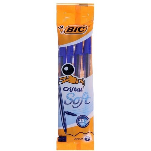 Набор ручек шариковых 4 штуки, BIC Cristal Soft, узел 1,2 мм, среднее письмо, чернила синие, корпус тонированный, подвес