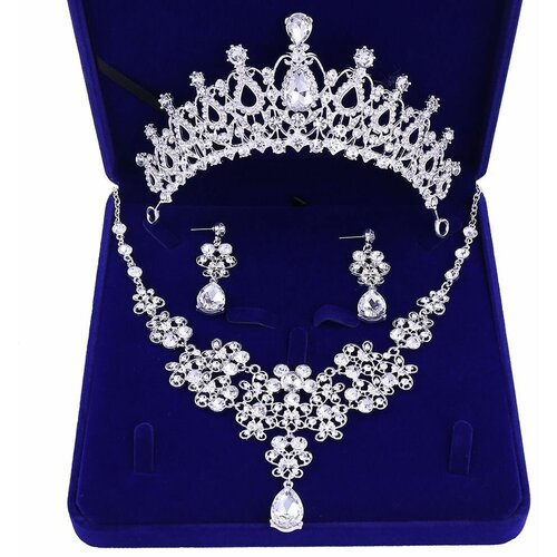 Набор украшений бижутерии свадебный диадема колье-ожерелье серьги выпускной