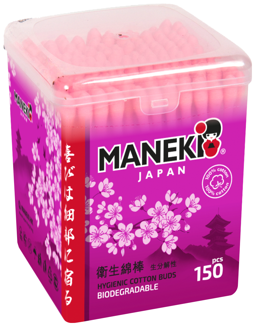 Ватные палочки Maneki Sakura с розовым бумажным стиком (CB944)