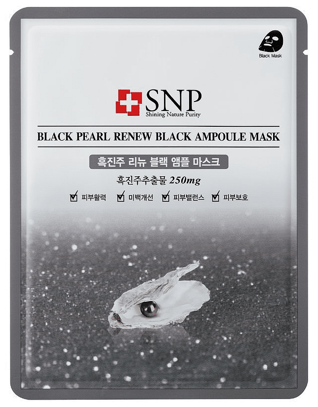 SNP маска с экстрактом черного жемчуга Black Pearl Renew Black Ampoule Mask