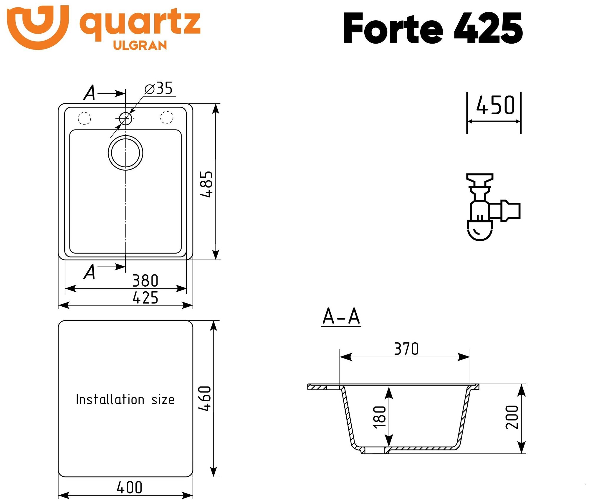 Мойка ULGRAN Quartz Forte 425-08 космос - фотография № 4