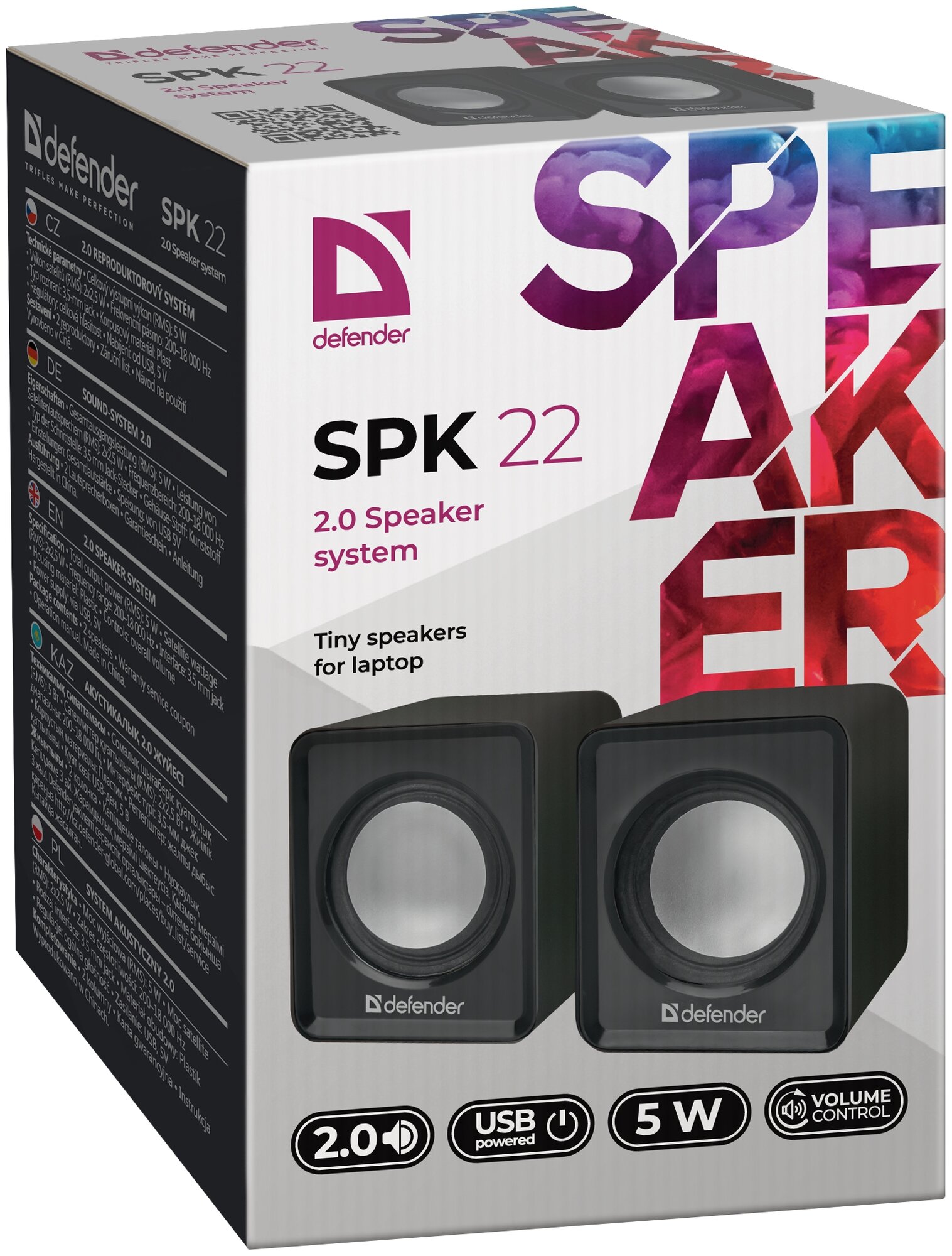 Компьютерные колонки 2.0 система Defender SPK 22 черный, 5 Вт, питание от USB