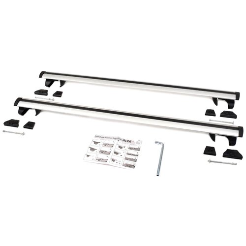 фото Багажник на рейлинги amos alfa для nissan patrol y61 кроссовер 1997-2010 5 дв., с серебристыми крыловидными дугами 85 мм х 140 см без замка