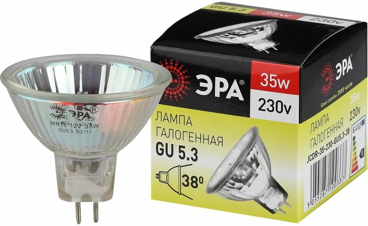 Лампа галоген 35Вт GU5.3 3000К прозрач GU5.3-JCDR (MR16) -35W-230V-CL Эра