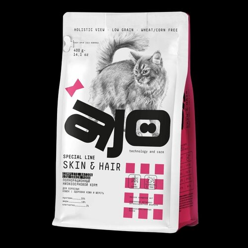 #(С)60235 AJO Cat Skin & Hair Сухой полнорационный корм для кошек здоровая кожа и красивая шерсть