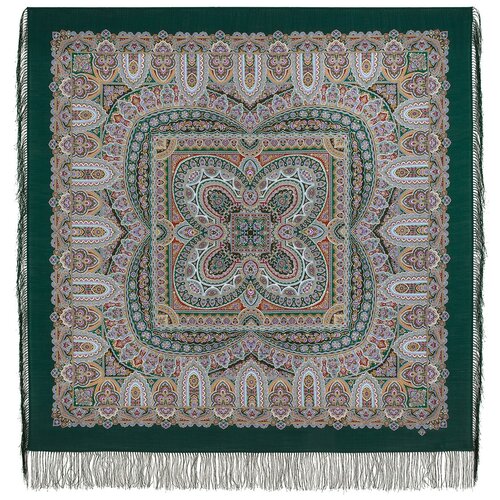 Платок шерстяной Павловопосадские платки Пряничный домик 9, зеленый, 125 х 125 см