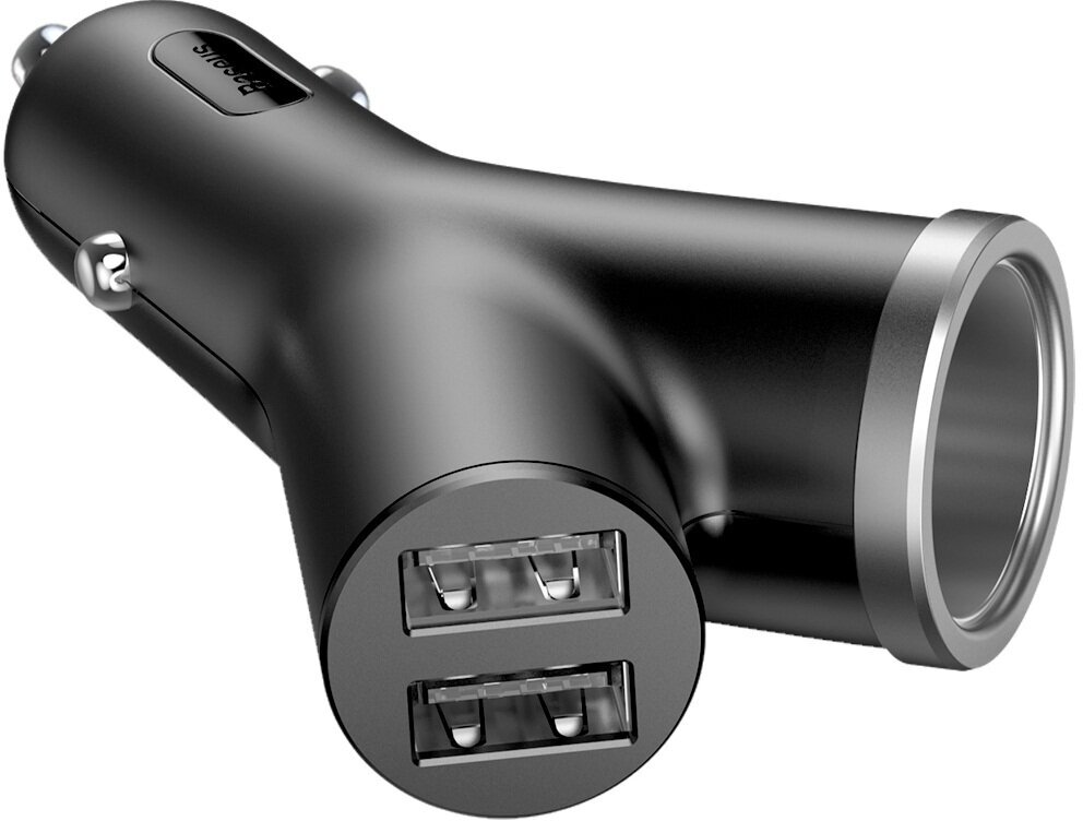 Автомобильное зарядное устройство Baseus Y type dual USB+порт в прикуриватель черный