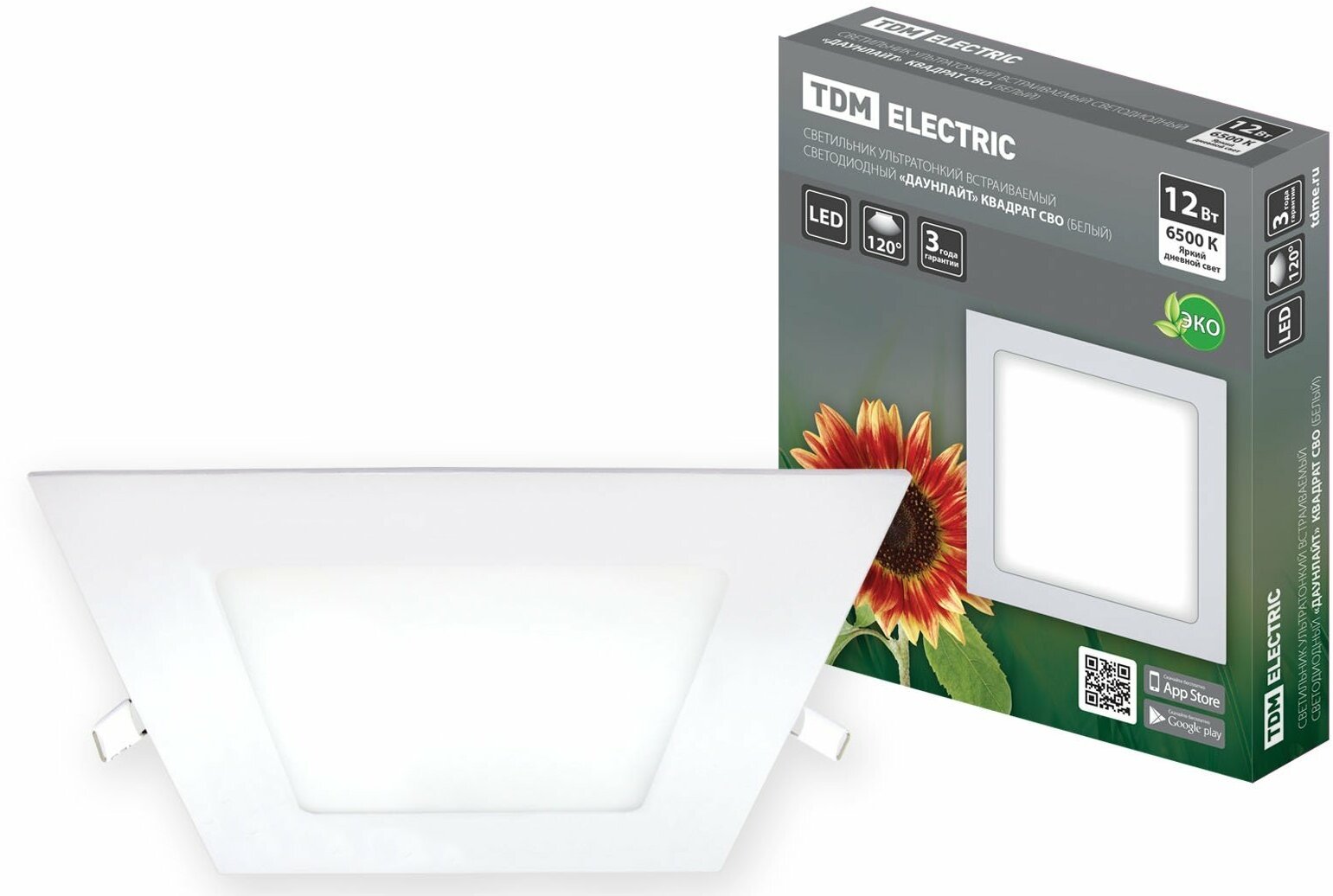 Светильник ультратонкий встраиваемый светодиодный Даунлайт квадрат СВО (белый) 12 Вт 6500К TDM {SQ0329-0117}