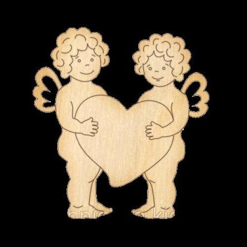 Деревянная заготовка  Мальчик и девочка с сердечком валентинка для творчества и декора. 9,1х10 см. 2 шт.