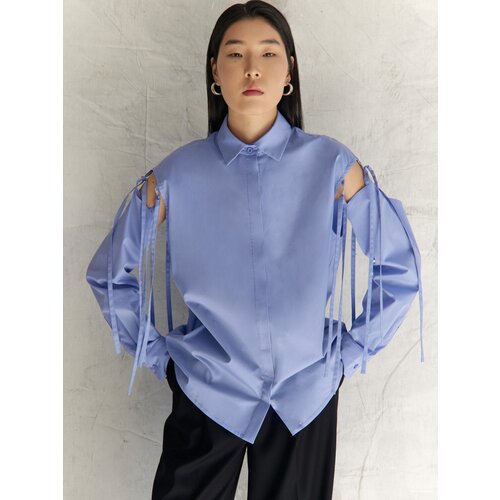 Рубашка  GATE31, повседневный стиль, прямой силуэт, длинный рукав, разрез, размер L, голубой
