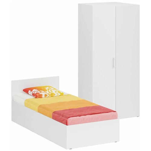 Кровать белая односпальная 900 с угловым шкафом Стандарт, цвет белый, спальное место 900х2000 мм, без матраса, основание есть