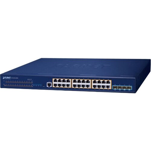 Коммутатор/ PLANET Layer 3 24-Port 10/100/1000T 802.3at PoE + 4-Port 10G SFP+ Stackable Managed Switch (370W PoE budget, Hardware stacking up to 8 uni