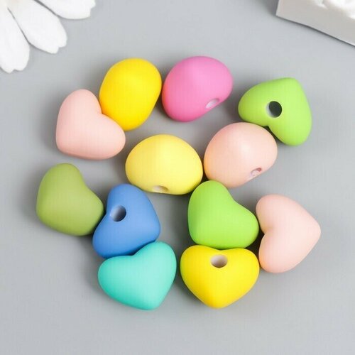 Бусина акрил с несквозным отверстием Сердце набор 12 шт матовые цветные 12х18х14 см 462₽