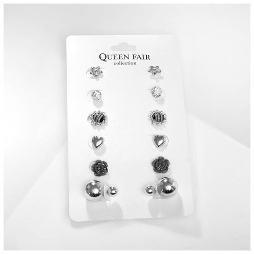 Серьги пусеты Queen Fair, белый, синий серьги пусеты queen fair нержавеющая сталь бижутерный сплав пластик стекло серебряный белый