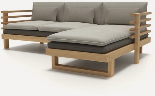 Изображение товара Диван садовый угловой Soft Element Атлантик-С, цвет Beige Brown, массив дерева, с подушками, на террасу, на веранду