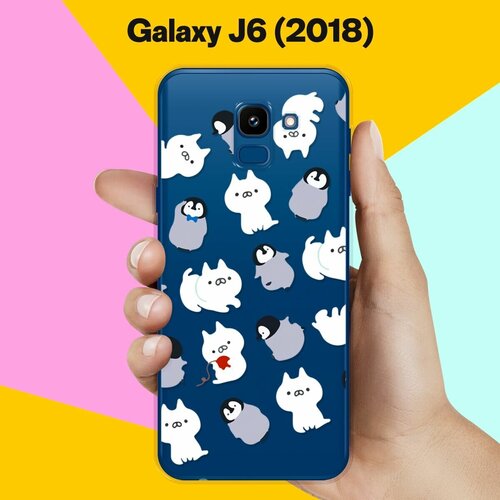 Силиконовый чехол Котики и пингвины на Samsung Galaxy J6 (2018) силиконовый чехол горы и лес на samsung galaxy j6 2018