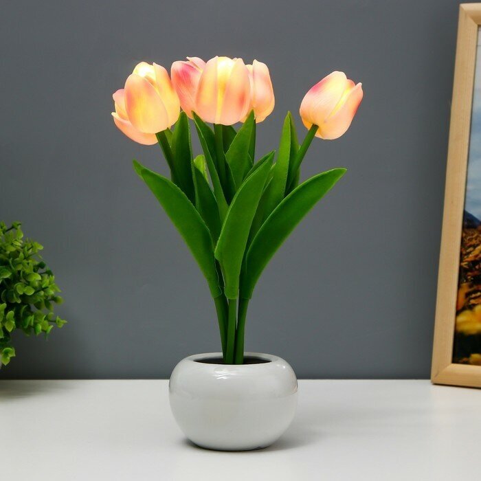 Ночник "Розовые тюльпаны" LED Вт К розовый - фотография № 2