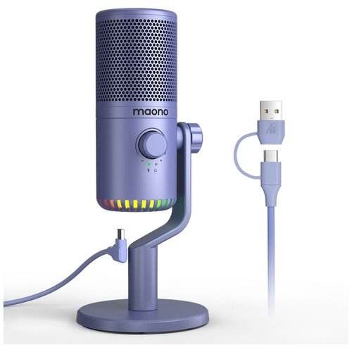 Микрофон MAONO, модель DM30 с RGB подсветкой, USB, фиолетовый