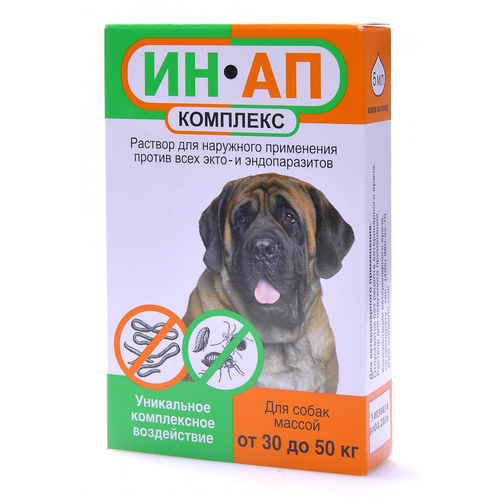 Астрафарм Капли против экто- и эндопаразитов ИН-АП для собак массой от 30 до 50 кг 1 шт. в уп., 1 уп. комплекс для собак нпп скифф ин ап весом от 10 до 20кг 2мл