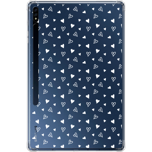 Противоударный силиконовый чехол для планшета Samsung Galaxy Tab S7 Plus/S8 Plus 12.4 Белые сердечки геометрия противоударный силиконовый чехол для планшета samsung galaxy tab s7 ultra s8 ultra 14 6 черные сердечки геометрия