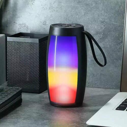 Беспроводная портативная колонка ZQS-1202 черная AirPlay светодиодный мигающий свет с подсветкой bluetooth BT FM USB TF 89000₽