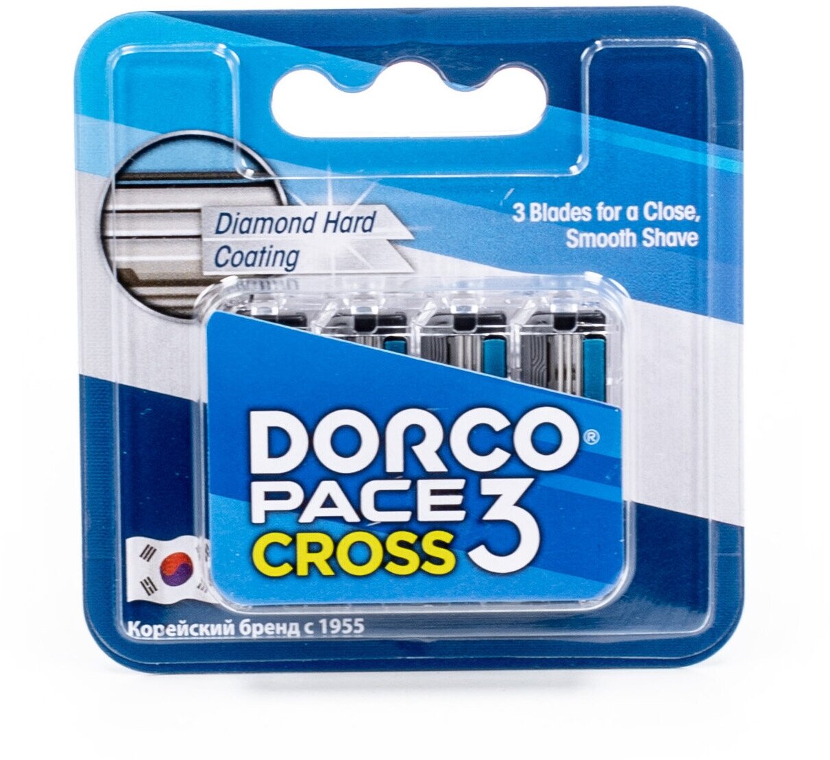 Сменные кассеты Dorco CROSS3, 3-лезвийные, крепление CROSS, увл. полоса (4 сменные кассеты)