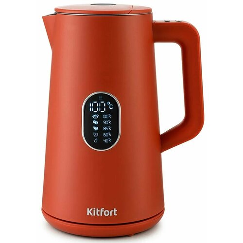 Чайник KITFORT КТ-6115-3, 1,5 л, 1800 Вт, закрытый нагревательный элемент, терморегулятор, двойные стенки, красный 1 шт .