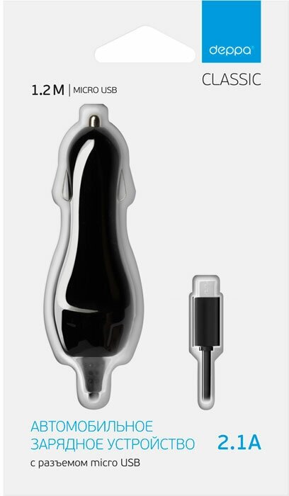 Автомобильное зарядное устройство Deppa 2.1A microUSB черный (22124)