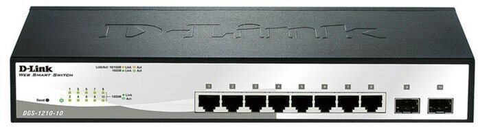 D-Link DGS-1210-10/F1A управляемый коммутатор 8 портов 10/100/1000Base-T и 2 порта 1000Base-X SFP