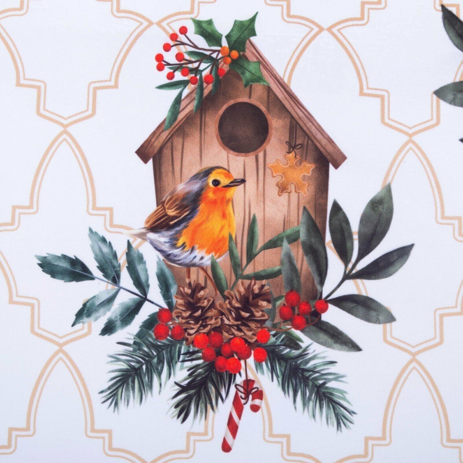 Новогодний комплект штор для кухни с подхватами "Beautiful birds" 145х180см-2 шт, габардин - фотография № 6