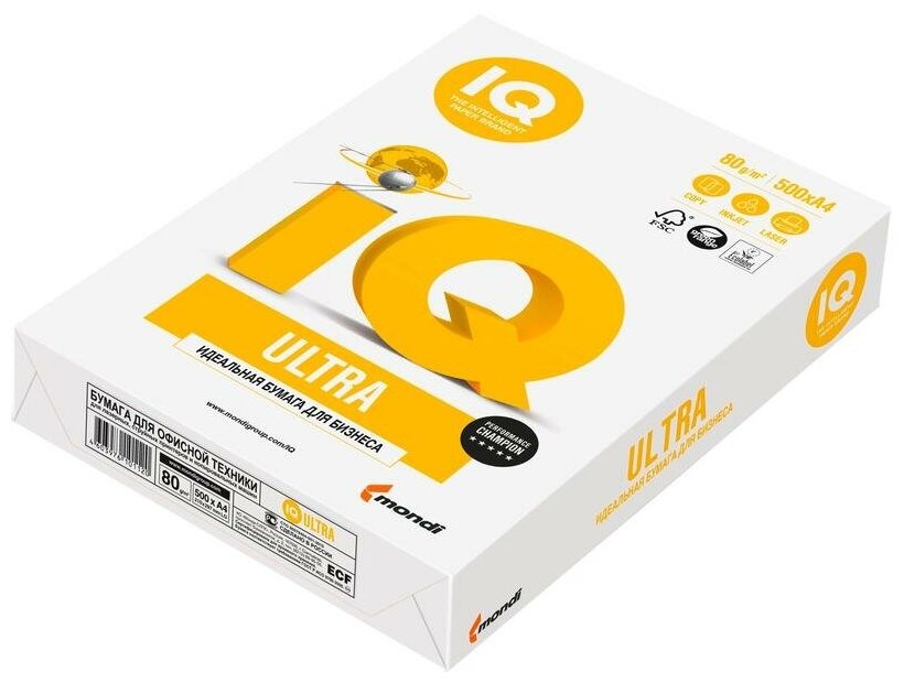 Бумага для офисной техники IQ Ultra (А4, марка A, 80 г/кв. м, 500 листов)- 1 пачка
